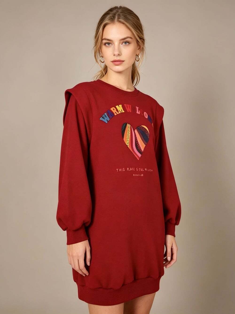NWOT FARM RIO Burgundy Rainbow Heart Sweatshirt dress Dress Size XS